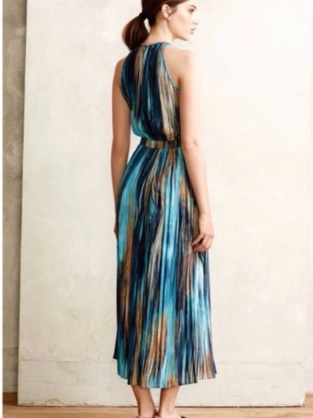 Anthropologie Paper Crown "Rivier" BlueAbstract Midi Dress - Picture 2 of 12
